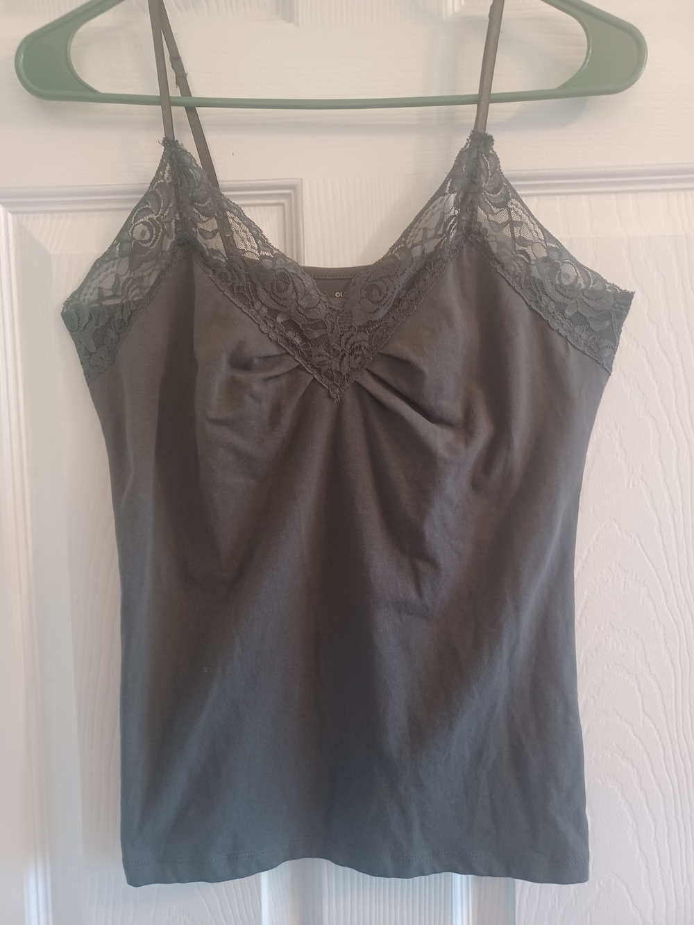 Gray Lace Trim Ruched Camisole SizeMedium Romantic Lightweight